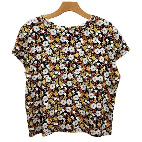 * Sandro Orange Pattern Print Floral Crew Neck Crop Top Size M - Picture 5 of 8